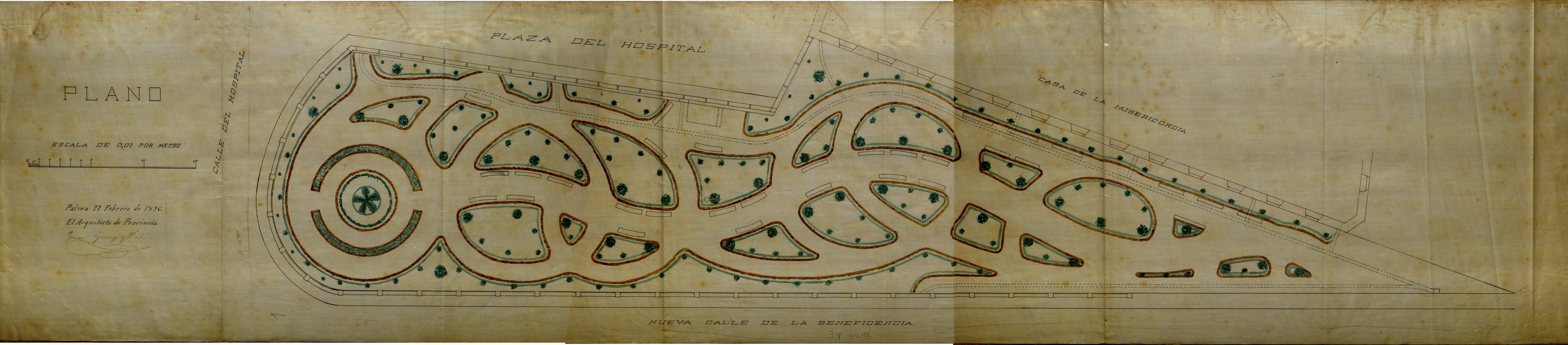 Jardín botánico: detalle del proyecto del jardín, firmado por el arquitecto provincial Joan Guasp, 1896 (AGCM V-695/9)