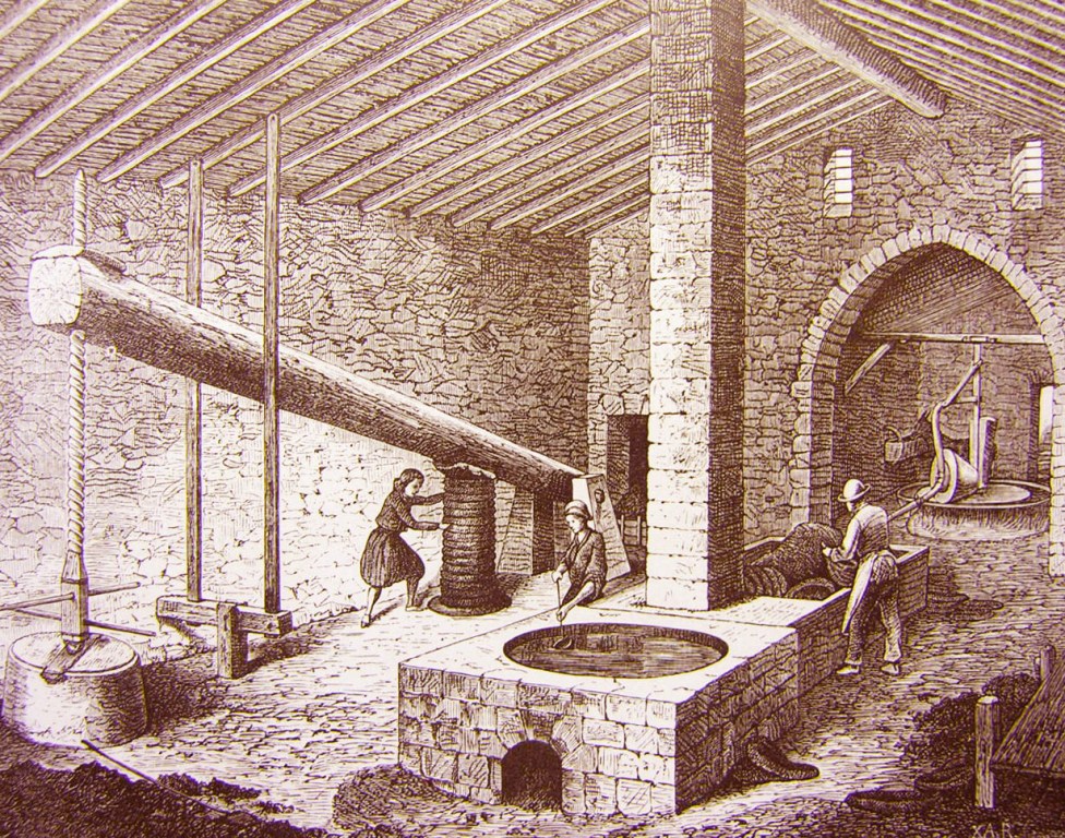 Almazara de Comasema (Bunyola). Grabado de la obra del archiduque Luis Salvador